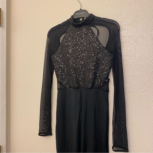 WEISSMAN Dance Costume black unitard sequin mesh Wolves 10903 LC-large child - Picture 2 of 12